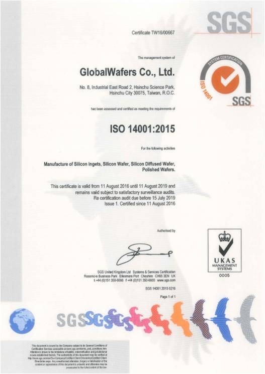 Read more about the article 2016/08 ISO 14001：2015Certified